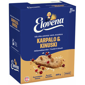 Elovena Karpalo ja Kinuski välipalakeksi